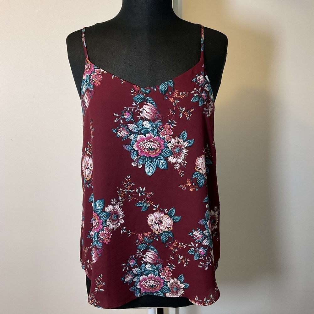 Pink Republic Red Floral Camisole Medium V Neck Spaghetti Strap Top